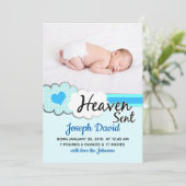 Heaven Sent Blue Clouds Foto Geburtsankündigung Ankündigung (Stehend Vorderseite)