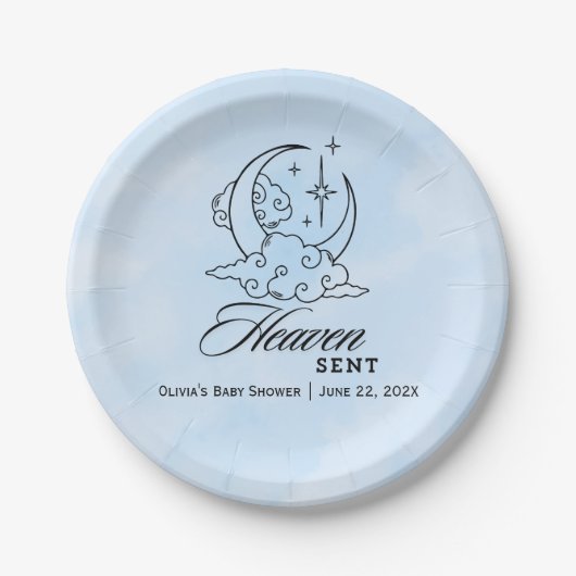 Heaven Sent Blue Moon Stars Babydusche Pappteller (Vorderseite)