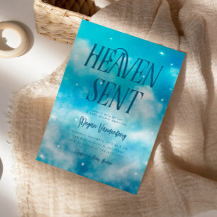 Heaven Sent Blue Sky Baby Dusche Einladung