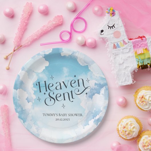 Heaven Sent Blue Sky Clouds Baby Dusche Custom Pappteller (Party)