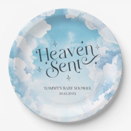 Heaven Sent Blue Sky Clouds Baby Dusche Custom Pappteller
