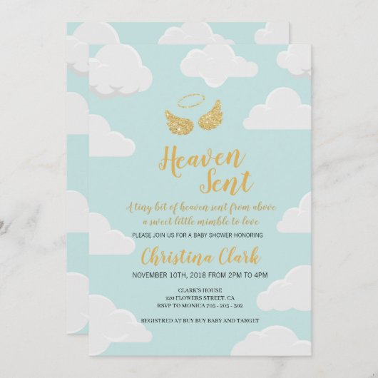 Heaven Sent Boy Baby Dusche Einladung (Vorne/Hinten)