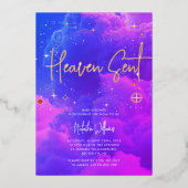 Heaven Sent Celestial Pink und Blue Baby Dusche Folieneinladung (Vorderseite)