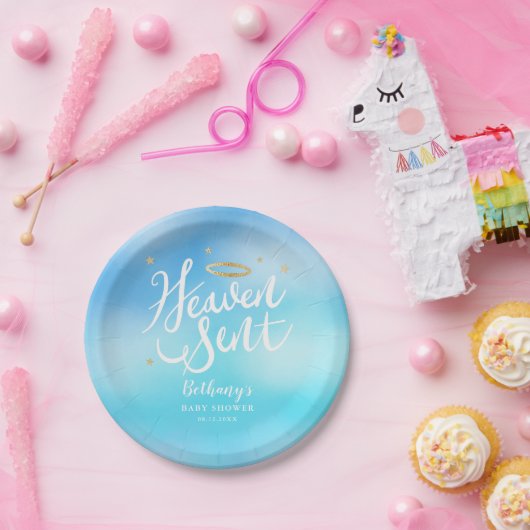 Heaven Sent Christlich Theme Blue Baby Dusche Pappteller (Party)
