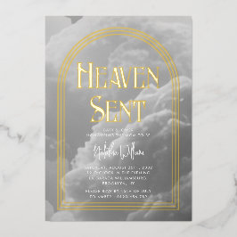 Heaven Sent Clouds Golden Neutral Baby Dusche Folieneinladung