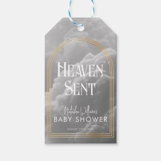 Heaven Sent Clouds Golden Neutral Baby Dusche Geschenkanhänger (Vorderseite)