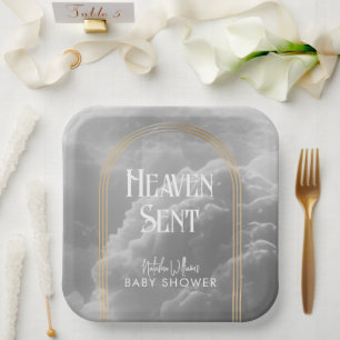 Heaven Sent Clouds Golden Neutral Baby Dusche Pappteller