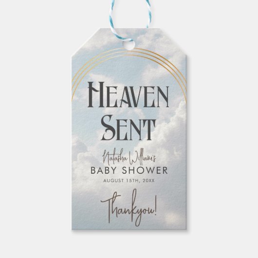 Heaven Sent Clouds Sky Boho Arch Baby Dusche Geschenkanhänger (Vorderseite)