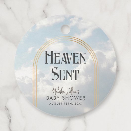 Heaven Sent Clouds Sky Boho Arch Baby Dusche Geschenkanhänger (Rückseite)