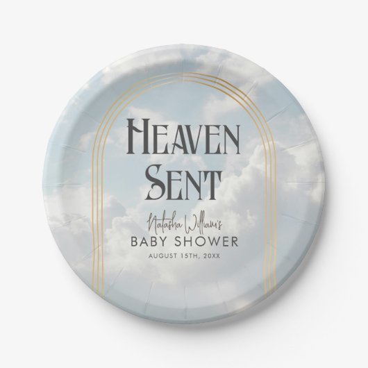 Heaven Sent Clouds Sky Boho Arch Baby Dusche Pappteller (Vorderseite)