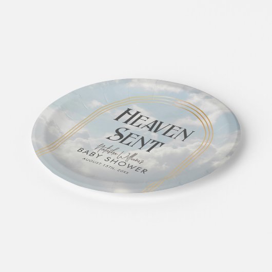 Heaven Sent Clouds Sky Boho Arch Baby Dusche Pappteller (Schrägansicht)