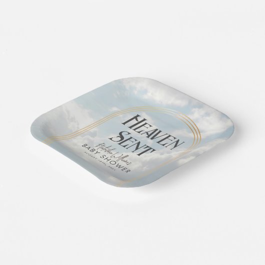 Heaven Sent Clouds Sky Boho Arch Baby Dusche Pappteller (Gewinkelt)