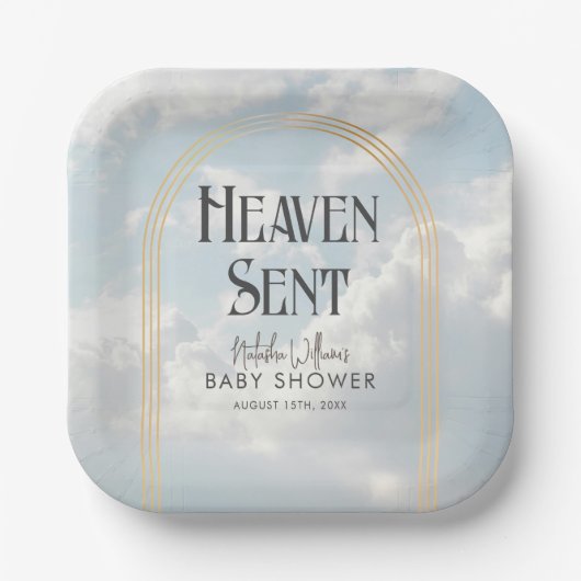 Heaven Sent Clouds Sky Boho Arch Baby Dusche Pappteller (Vorderseite)