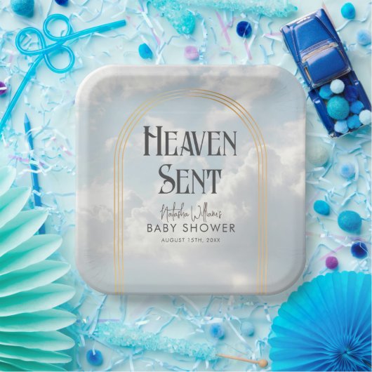 Heaven Sent Clouds Sky Boho Arch Baby Dusche Pappteller (Party)