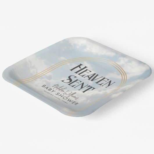 Heaven Sent Clouds Sky Boho Arch Baby Dusche Pappteller (Gewinkelt)