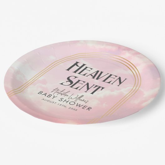 Heaven Sent Clouds Sky Boho Arch Baby Dusche Pappteller (Schrägansicht)