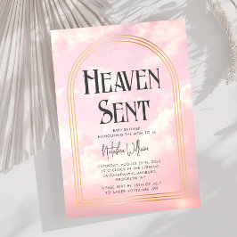 Heaven Sent Clouds Sky Pink Baby Dusche Einladung