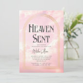 Heaven Sent Clouds Sky Pink Baby Dusche Einladung (Stehend Vorderseite)