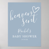 Heaven Sent Dusty Blue Boy Baby Duschzeichen Poster (Vorne)