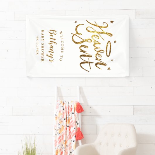 Heaven Sent Gold Halo Baby Dusche Banner (Insitu)