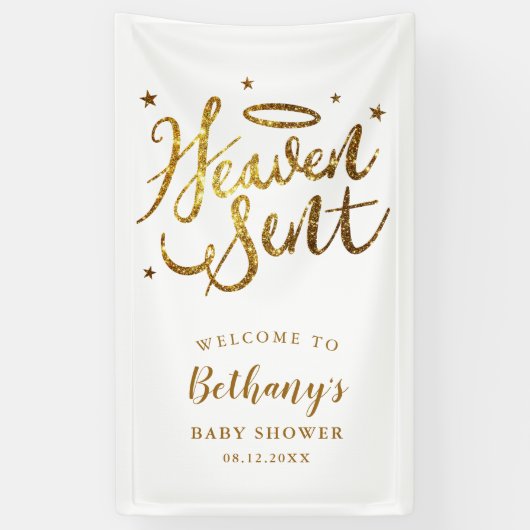 Heaven Sent Gold Halo Baby Dusche Banner (Vertikal)