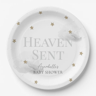 Heaven Sent Gray Cloud Gender-neutrale Baby-Dusche Pappteller