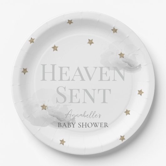 Heaven Sent Gray Cloud Gender-neutrale Baby-Dusche Pappteller (Vorderseite)