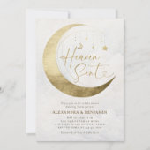 Heaven Sent Moon Gold White Sky Coed Baby Shower Einladung (Vorderseite)