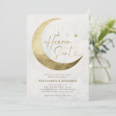 Heaven Sent Moon Gold White Sky Coed Baby Shower Einladung (Stehend Vorderseite)