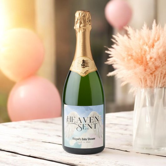 Heaven Sent Pastel Angel Wings Baby Dusche Schaumweinetikett