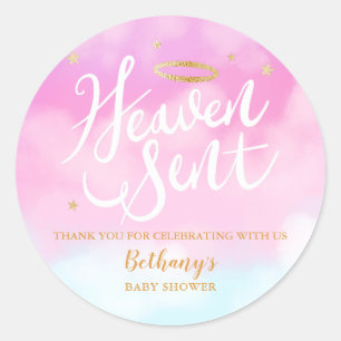 Heaven Sent Pink Baby Dusche Gefallen Runder Aufkleber