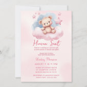 Heaven Sent Pink Bear Baby Dusche Einladung (Vorderseite)