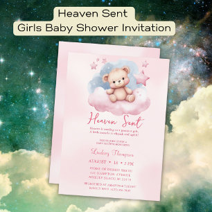 Heaven Sent Pink Bear Baby Dusche Einladung