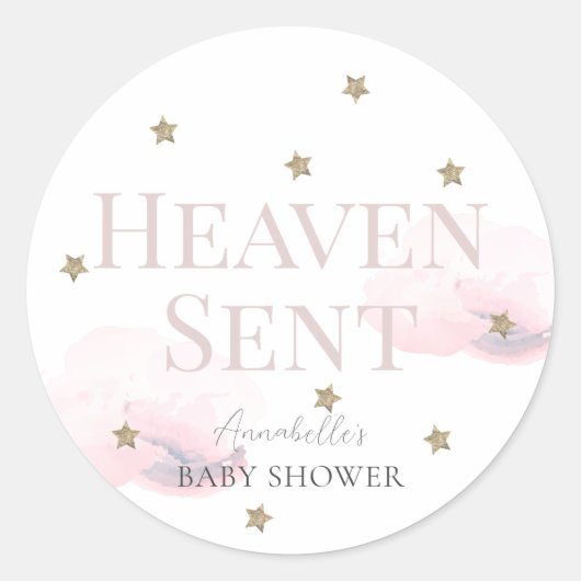 Heaven Sent Pink Cloud Girl Babydusche Runder Aufkleber (Vorderseite)