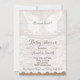 Heaven Sent Silver Taupe Angel Baby Dusche Einladung
