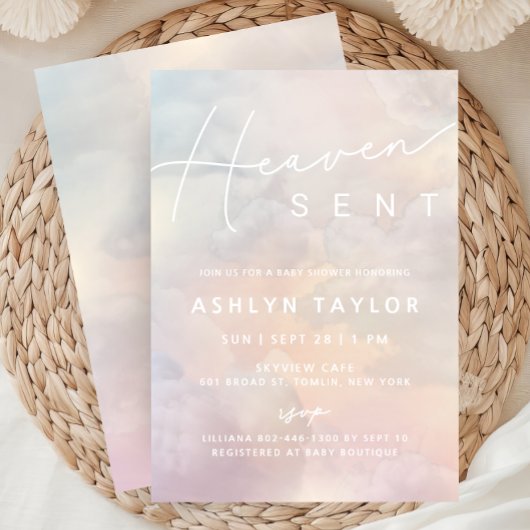 Heaven Sent Watercolor Sky Baby Dusche Einladung