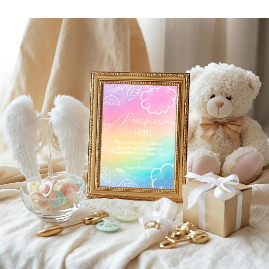 Heavenly baby shower Rainbow Pacifier Hunt game Einladung