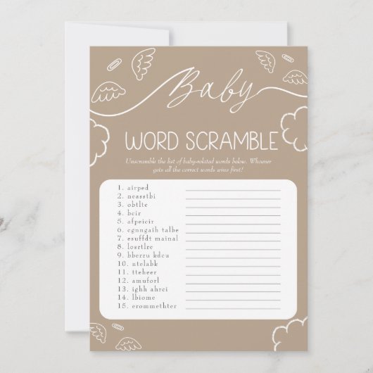 Heavenly Beige Baby Word Scramble Game Einladung (Vorderseite)