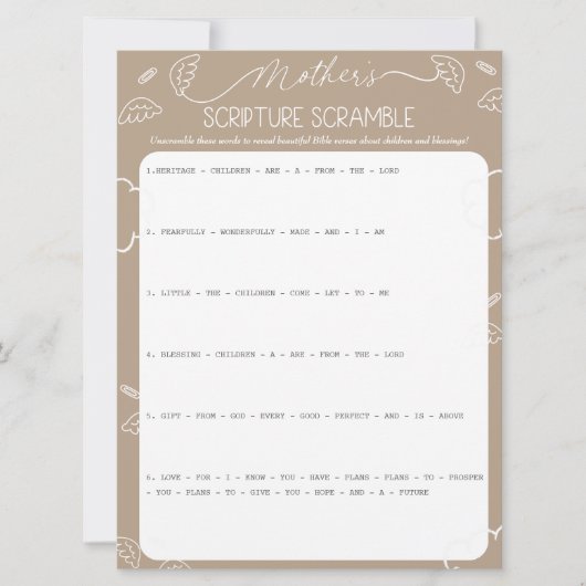 Heavenly Beige Mother's Scripture Scramble Game Einladung (Vorderseite)