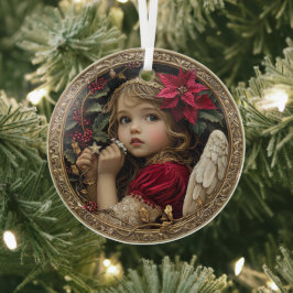 Heavenly Christmas Angel with Poinsettia and Holly Ornament Aus Glas