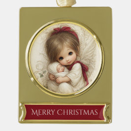 Heavenly Embrace – Angel & Child Christmas Banner-Ornament Gold