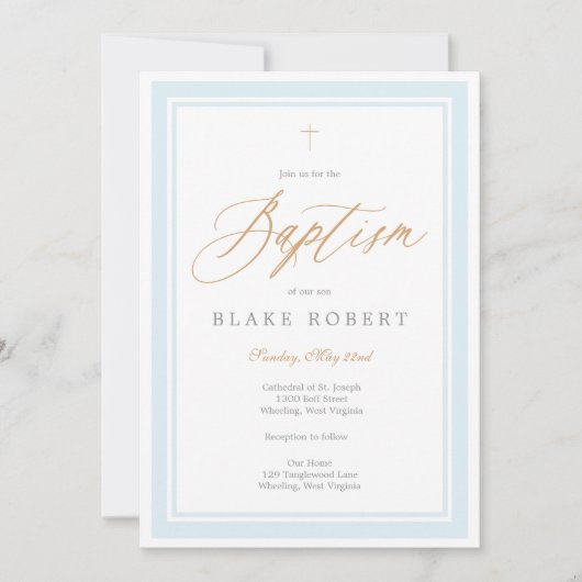 Heavenly Grace Baptism Invitation (Blue) Einladung (Vorderseite)