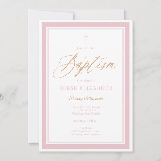 Heavenly Grace Baptism Invitation (Pink) Einladung (Vorderseite)