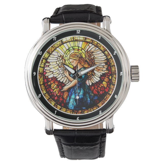 Heavenly Grace Stained Glass Angel Wall Armbanduhr (Vorderseite)