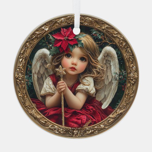 Heavenly Messenger with Star Wand and Poinsettia Ornament Aus Glas (Rückseite)