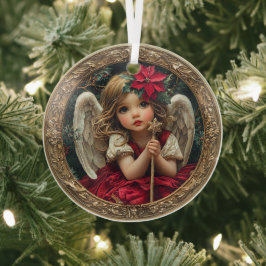 Heavenly Messenger with Star Wand and Poinsettia  Ornament Aus Glas