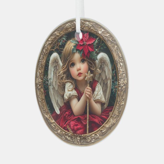 Heavenly Messenger with Star Wand and Poinsettia Ornament Aus Glas (Vorderseite links)