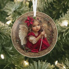 Heavenly Messenger with Star Wand and Poinsettia  Ornament Aus Glas