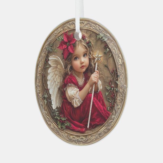 Heavenly Messenger with Star Wand and Poinsettia Ornament Aus Glas (Vorderseite links)
