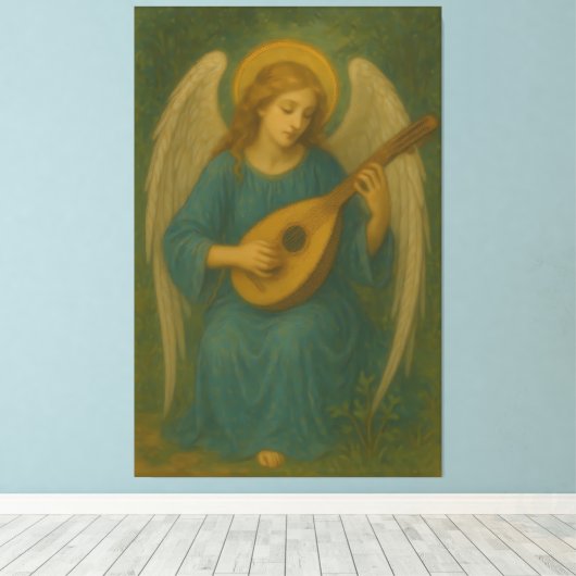 Heavenly Music Angel – Golden Halo Harp-Lute Guard Leinwanddruck (Insitu (Holzboden))